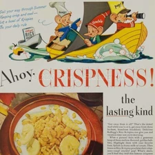 1941 Kellogg Rice Krispies Snap Crackle Pop Sailboat photo art decor vintage ad