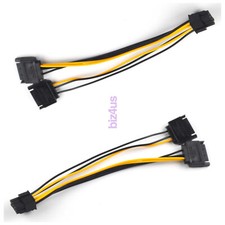 2X Dual 15Pin SATA Male to PCIe 8Pin GPU Video Graphics Card Power Adapter Cable
