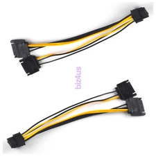 2X Dual 15Pin SATA Male to PCIe 8Pin GPU Video Graphics Card Power Adapter Cable