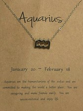 NEW WOMAN'S GOLD ZODIAC SIGN AQUARIUS MAKE A WISH PENDANT NECKLACE WITH CARD