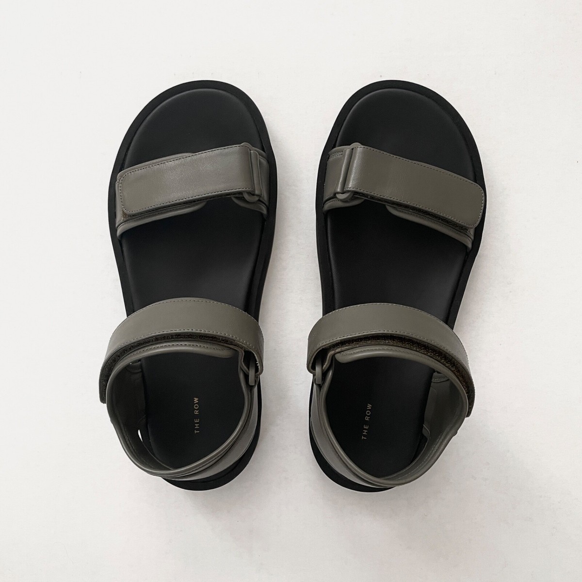 THE ROW Hook-and-Loop II Leather Sandals in Mangrove Green