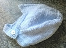 A Hand Knitted Blue Traditional Baby Boys Helmet, New born size.