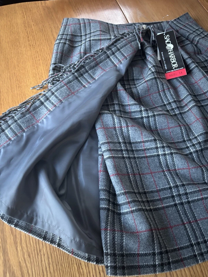 Hermosa falda envolvente de lana a cuadros hasta la mitad/rodilla talla 14 Foto 2 de 4