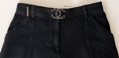 NWT 19P CHANEL CHARCOAL COTTON DENIM JEAN SHORTS CC BELT 36 | eBay