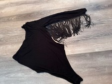 Black bodysuit one sleeve tassels