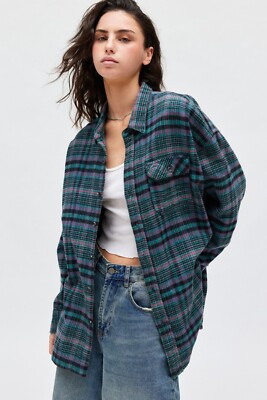 BDG Dani Oversized Flannel Shirt Green Top Urban Outfitters Buttondown  Small S | eBay