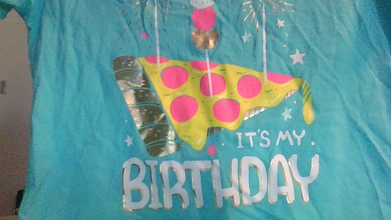 Hooray It's My Birthday Pizza Cake T-Shirt Cat & Jack Girls M 7/8 Blue SSlv Fun