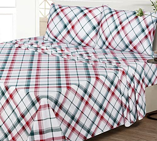 Ruvanti 100% Cotton 4 Pcs Flannel Sheets King, Deep Pocket, Warm, Super Soft, Breathable, Moisture Wicking Sheets for King Size Bed Include Flat,