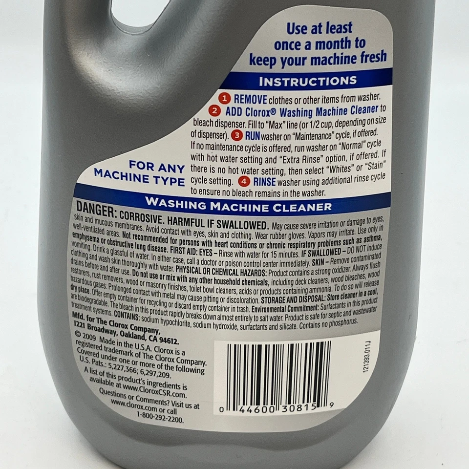 Limpiador de lavadora Clorox eliminador de olores 5 usos 30 oz 2009 Foto 4 de 4