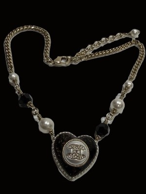 CHANEL Halskette Kette ECHT Coco Choker Anhänger Herz Gold Vintage Ke Perle Stein