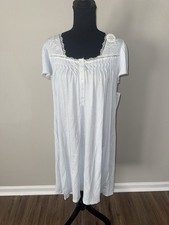 Miss Elaine Blue Floral Cotton Nightgown Medium Sleeveless Lace Trim Cottagecore