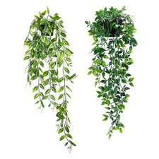 2 PCS Small Artificial Hanging Faux Potted Greenery Fake Plants Home Decor
