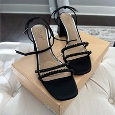 NEW Jewel Badgley Mischka Black Strappy Jeweled Heels Size 8.5