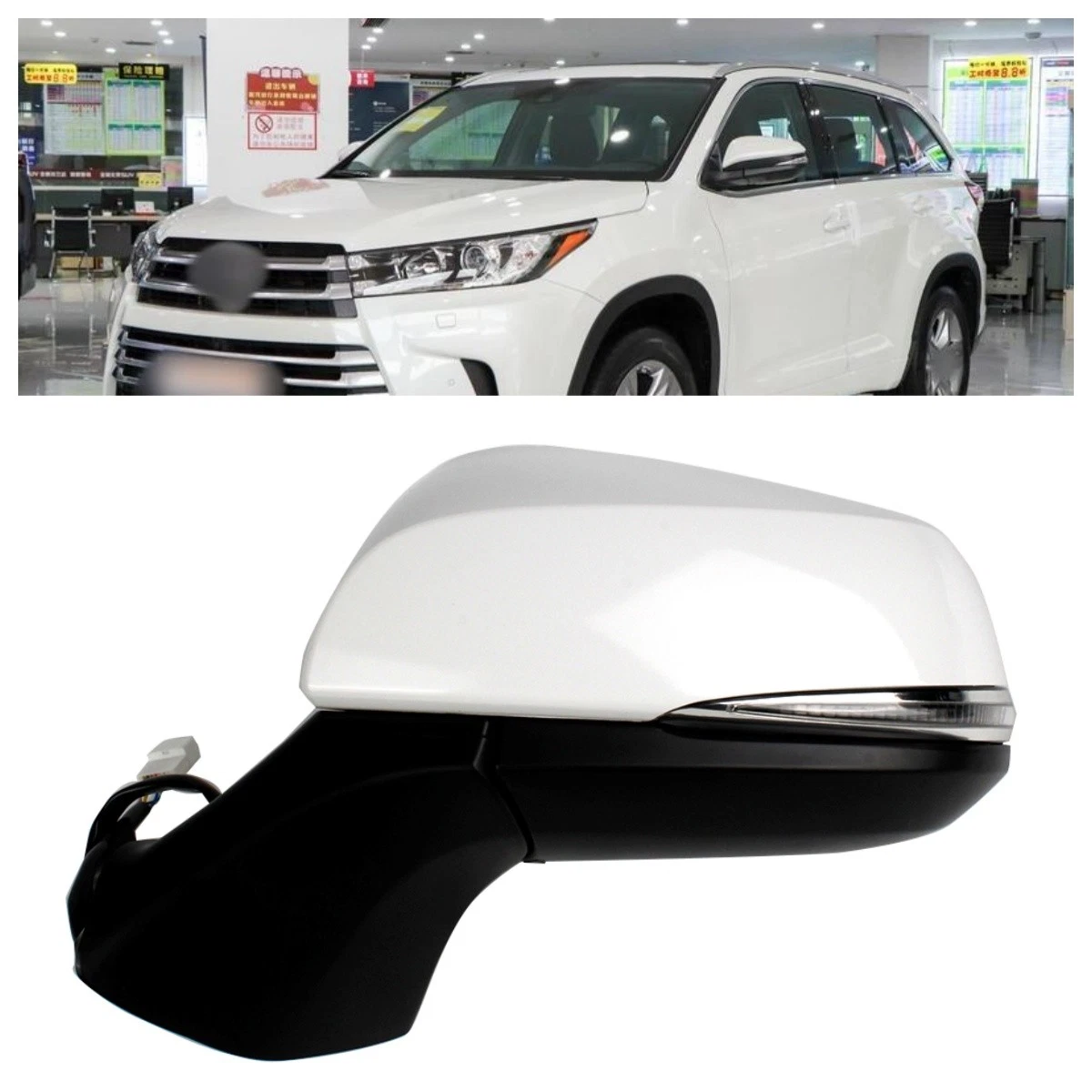Left Side Mirror Pearl White Turn Signal Blind Spot for Highlander 2020-2023