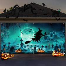 Halloween Garage Door Cover 16 X 7 Ft Large Witch Graveyard Garage Door Banner