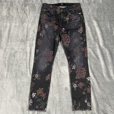 7 For All Mankind Floral Skinny Ankle Jeans Womens 27 Multicolor Dark Wash Denim