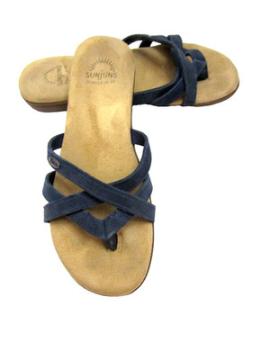 VTG GH Bass Sunjuns Flat Sandals NAVY BLUE SUEDE LEATHR FLIPFLOPS SHARON II 7.5M