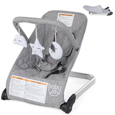 Portable Baby Bouncer with 5-Point Harness  Removable Cover - Light Grey