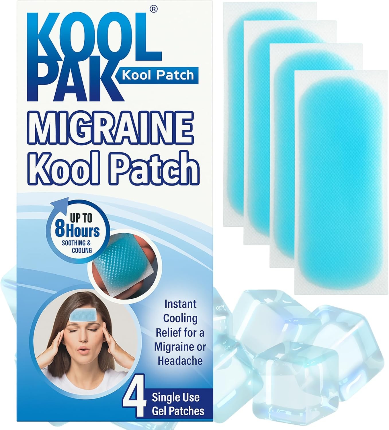 Koolpak Migraine Cooling Patch Pack of 4 Gel Sheets for Headache Relief