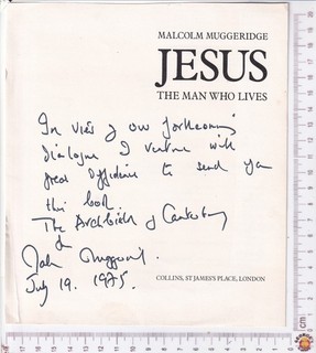 Malcolm Muggeridge Autograph Leaf ofJesus: The Man Who Lives 1975 to Archbishop