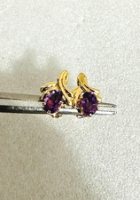 Estate 14K Yellow Gold Oval Amethyst Stud Earrings