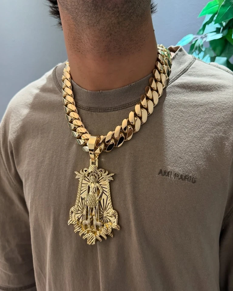 14K Yellow Gold Plated Cuban Chain with Custom Pendant Heavyweight 850g 24MM 22 - Image 4 of 4