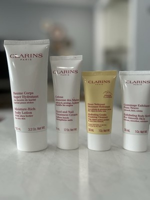 Clarins Travel Size 4pc Hydrating Set Body Lotion + Hand Cream + Cleanser