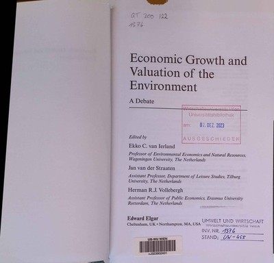 Economic Growth and Valuation of the Environment: A Debate. Ierland, E. Van, Jan