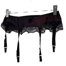 Vintage Fredericks of Hollywood Garter Belt 24 Black Burgundy Satin Union Label