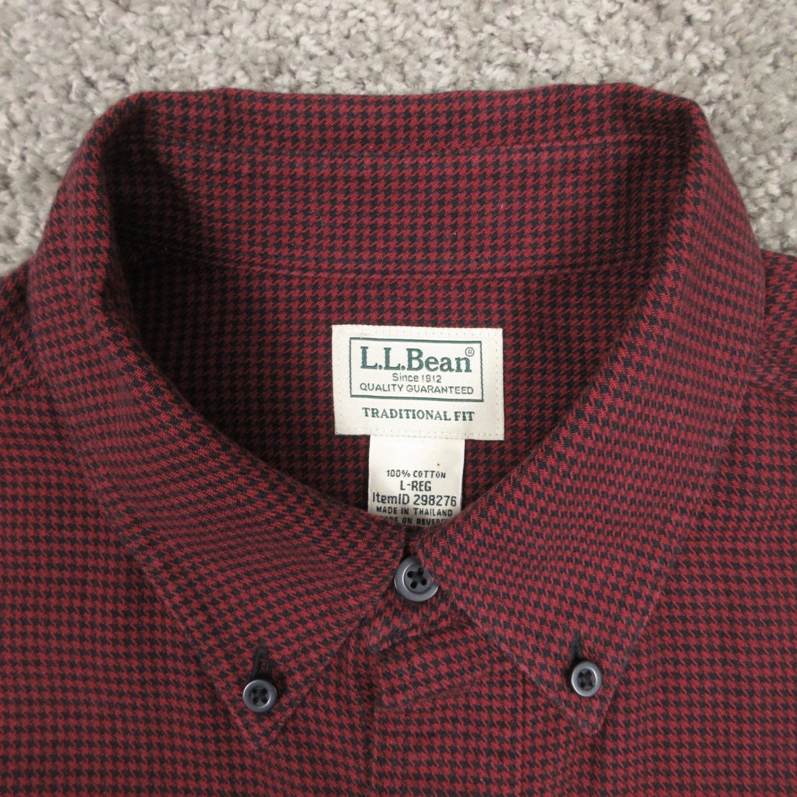 LL Bean Shirt Mens Large Red Houndstooth Wicked Good Flannel Outdoor Button Up