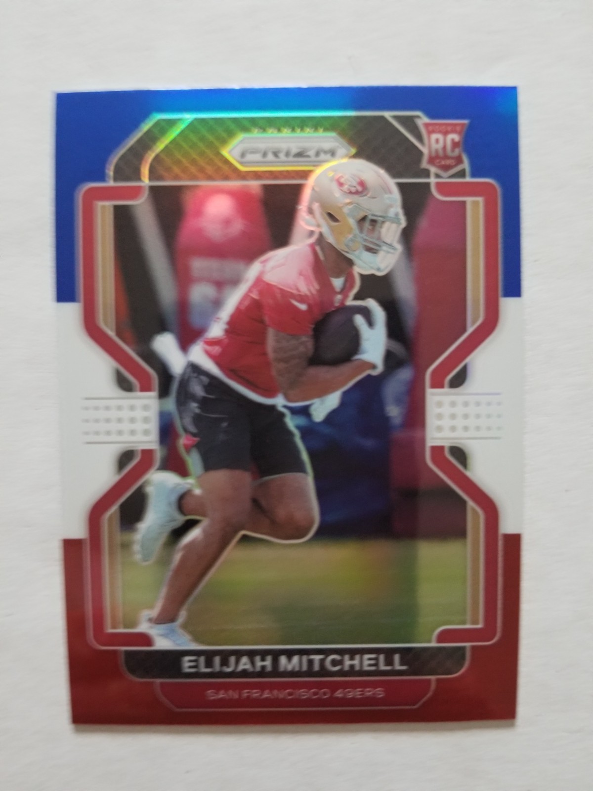 2021 Panini Prizm Elijah Mitchell Red White & Blue Prizm #399 49ers Rookie