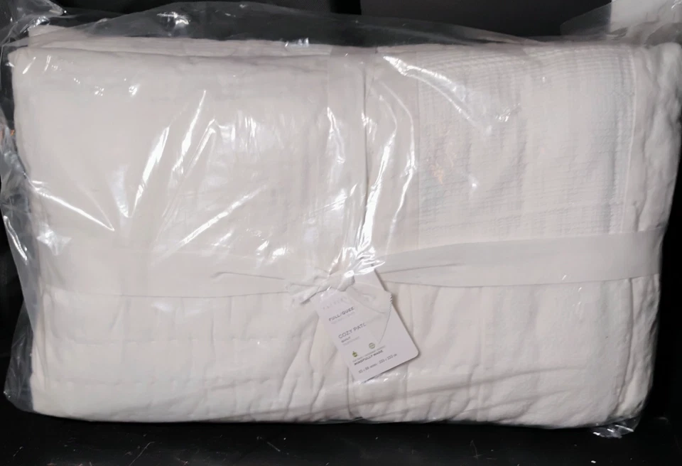 Pottery Barn 手工绗缝舒适拼布全/大号被子和 2 个标准棉布 — 第 2/4 张图片