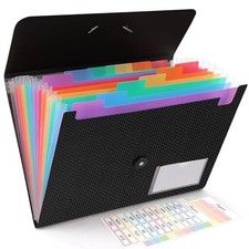 Expanding File Folder, Accordion File Organizer with 13 Pockets for Blak