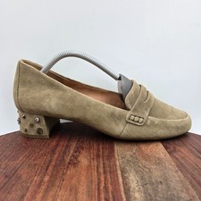 UGG Elise Shoes Womens 10 Green Suede Penny Loafer Block Heel Studded Rhinestone