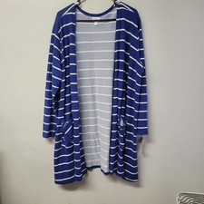 Lularoe Caroline Cardigan Sweater Open Front Blue Striped Womens 2XL Tags Casual