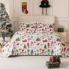 3-Piece Christmas Quilt Set Queen/Full Size, Soft Xmas Snowman Bedding Sets C...