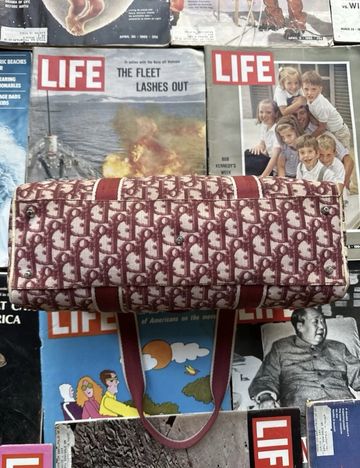 Christian Dior Mini Bolso Boston Nº2 Bolso de Mano Trotter Rojo Lona Auténtico Foto 4 de 4