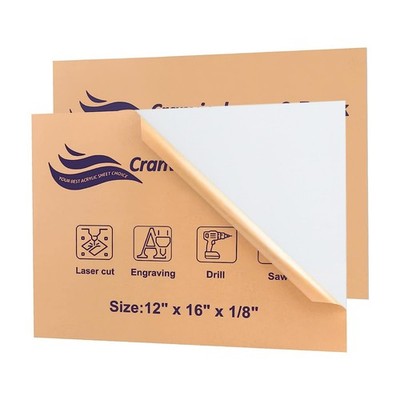 White Acrylic Sheets 12'' x 16'' x 1/8'', 2 Pack White Cast Plexiglass Sheet Gla...