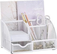 Mesh Desk Organizer Office with 7 Compartments  Drawer/Desk Tidy Candy/Pen Hold