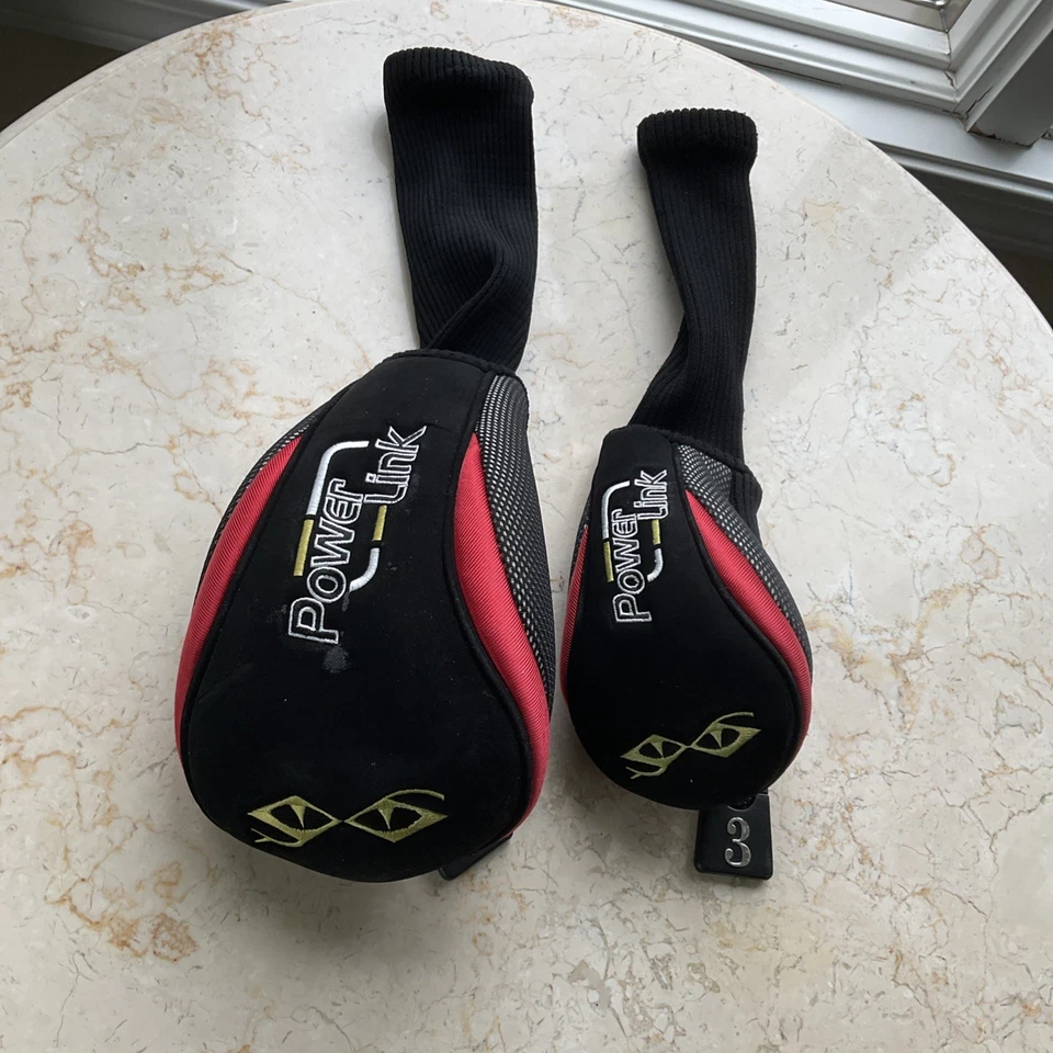 Cubiertas de cabeza de golf Snake Eyes Power Link 1 driver y 3 de madera negras rojas doradas DEFECTOS Foto 2 de 4