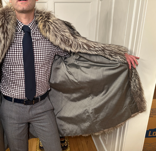 New 36" Long Mens Silver Fox Real Fur Jacket / Car Coat Size 38R Medium USA Gray - Picture 13 of 14