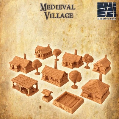 Medieval Village | D&D TTRPG Playable 3D Printed Building Terrain Scenery | Mini
