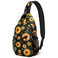 Black Yellow Sunflower Sling Bag Crossbody Chest Bag for Women Men, Water Res...