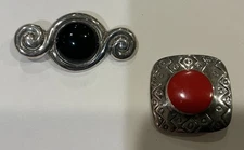 SET OF 2 STERLING SILVER PINS BROOCH BOMA JEWELRY BLACK ONYX  CARNELIAN VTG 1981