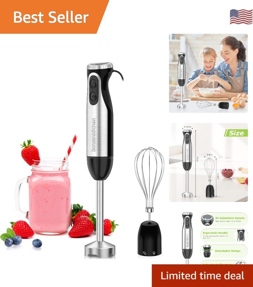 Effortless 20-Speed Hand Blender with Whisk &ndash; Perfect for 
