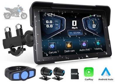 7'' Motorrad GPS Motobike CarPlay Android Auto IP68 Autoradio Doppel Kameras TPMS