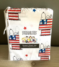 Peanuts Snoopy Americana Queen Sheet Set Berkshire Patriotic Doghouse NWT