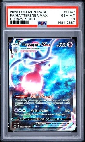 2023 POKEMON SWORD & SHIELD CROWN ZENITH #GG47 FULL ART/HATTERENE VMAX PSA 10