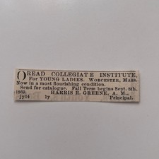 Oread Collegiate Institute Harris R. Greene 1871 Worcester MA Clipping TAJ8-S69