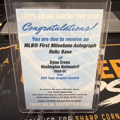 2025 Topps Inception Dylan Crews RC First Milestone Auto Relic /99 Redemption